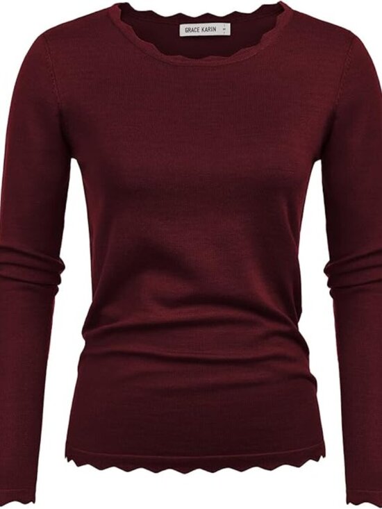 Grace Karin Tops - Dark Wine Lightweight Longsleeve Blouse Top XL Womens